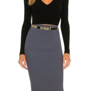 theory ribbed heather gray zip down midi skirt size P petite stretchable bodycon